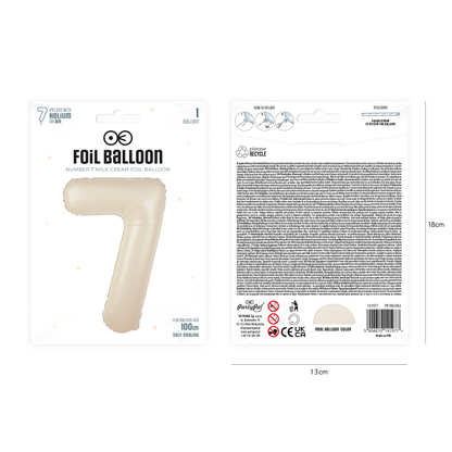 Foliový balón číslice 7 krémový 100 cm