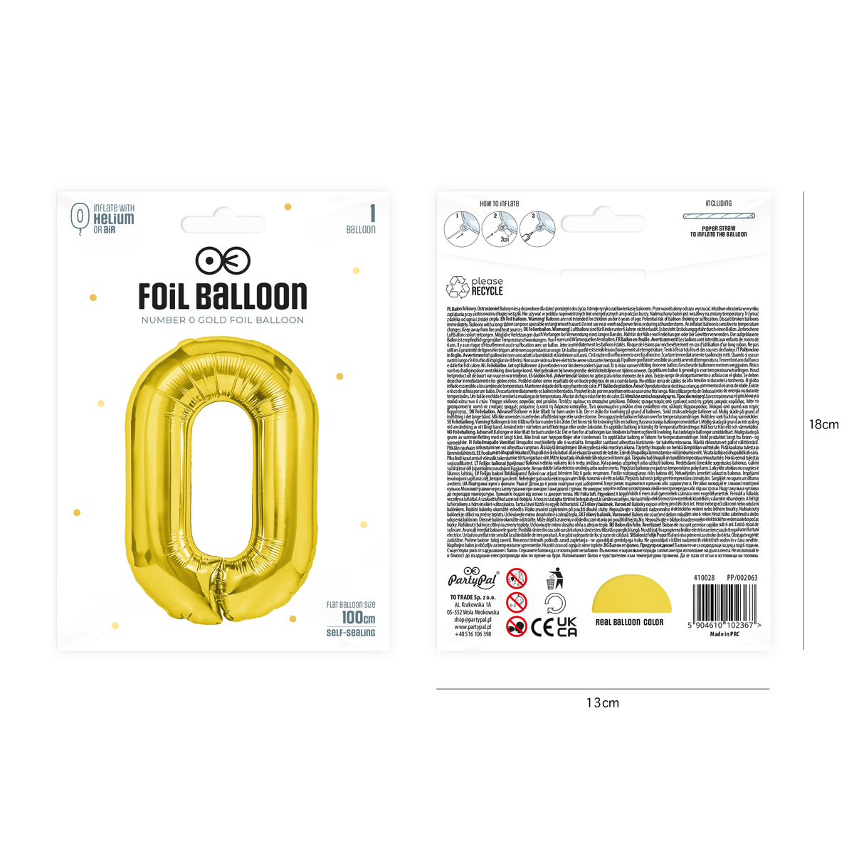 Foliový balón číslice 0 zlatá 100 cm