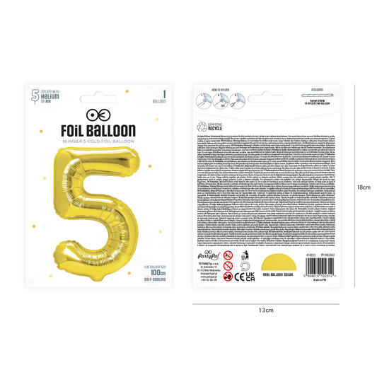 Foliový balón číslice 5 zlatá 100 cm