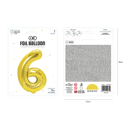 Foliový balón číslice 6 zlatá 70 cm