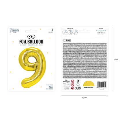Foliový balón číslice 9 zlatá 70 cm