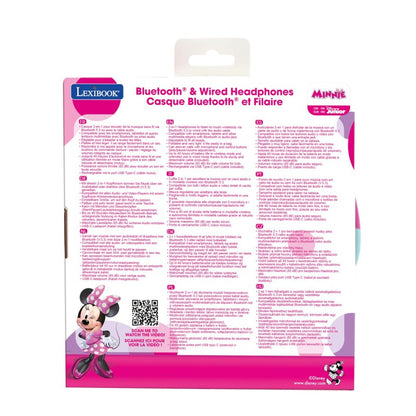 Lexibook 2v1 bluetooth skládací sluchátka Minnie s limitem hlasitosti