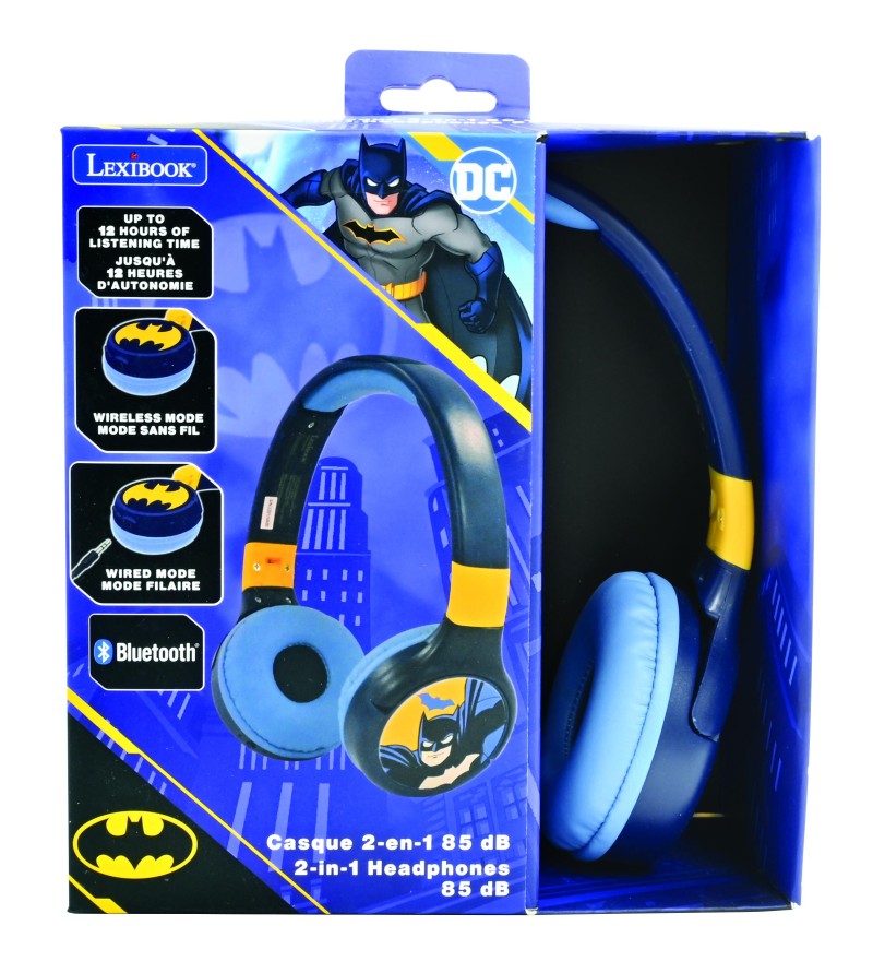 Lexibook 2v1 bluetooth skládací sluchátka Batman s limitem hlasitosti