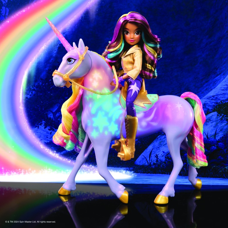 Unicorn academy světelný jednorožec Wildstar 28 cm s panenkou Sophií 24 cm