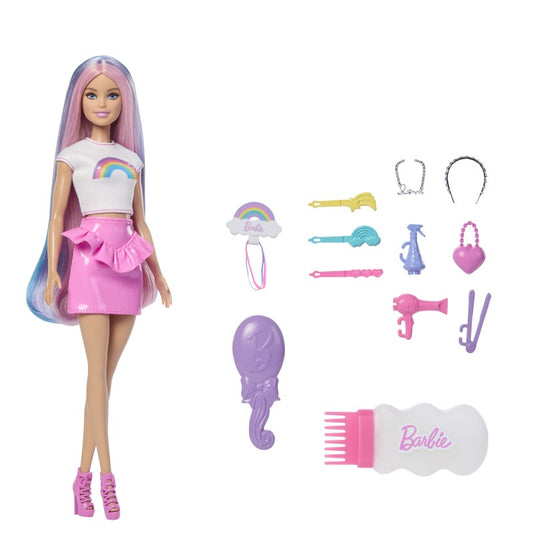 Barbie panenka duhové vlasy s třpytivým stylingem