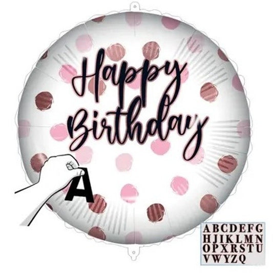 Balónek foliový HB puntíky růžové se Samolepkami 46 cm