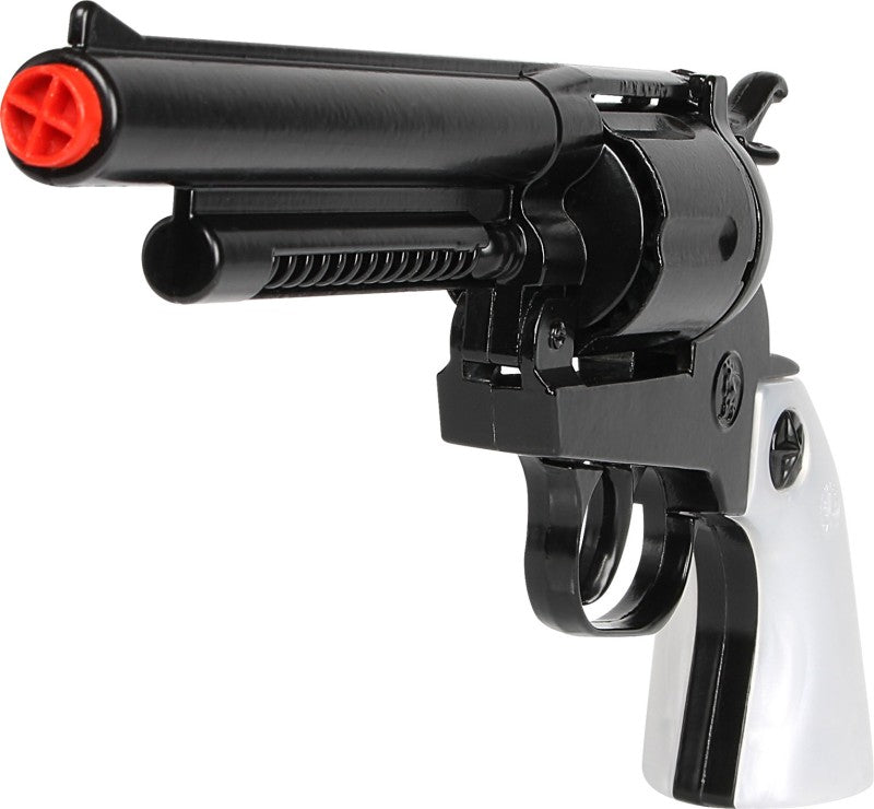 Kovbojský revolver kovový černý 12 ran stříbrná pažba