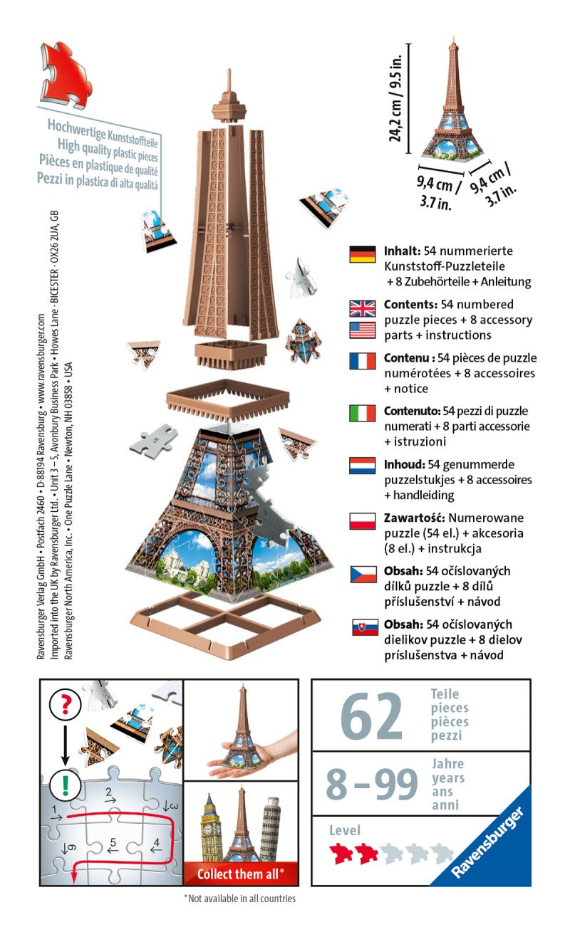 Puzzle 3D Mini budova - Eiffelova věž - položka 54 dílků