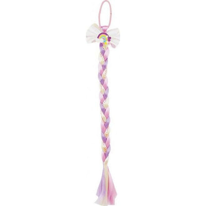 Gumička do vlasů s mašlí s dlouhým barevným copem s flitry 8x40cm v sáčku