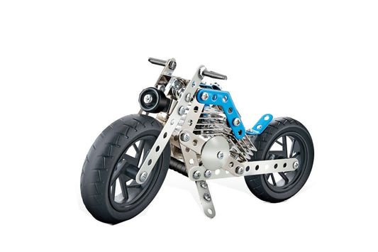 Kovová stavebnice motorka modrá 140 ks