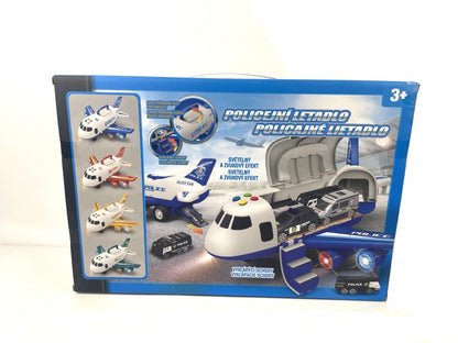 Policejní letadlo s nákladním prostorem + 3 autíčka 1:64