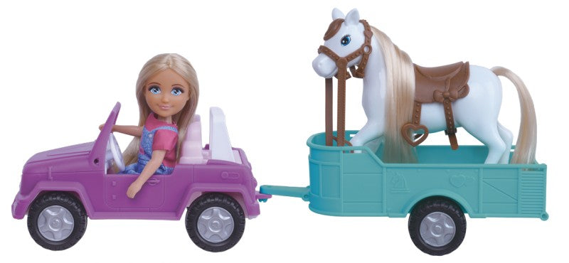 Panenka farmářka - kůň,auto s přívěsem