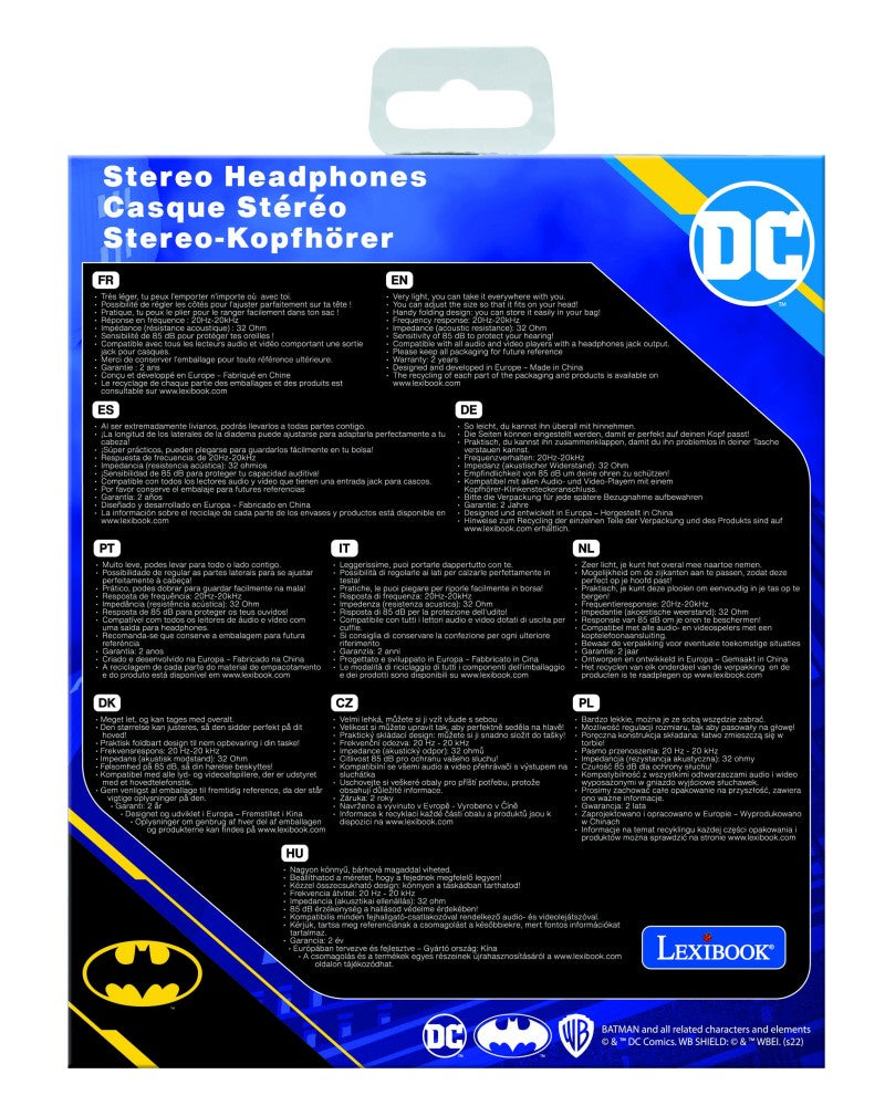 Lexibook skládací drátová sluchátka Batman s limitem hlasitosti