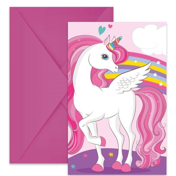Pozvánky s obálkami Jednorožec Rainbow Colors 6 ks