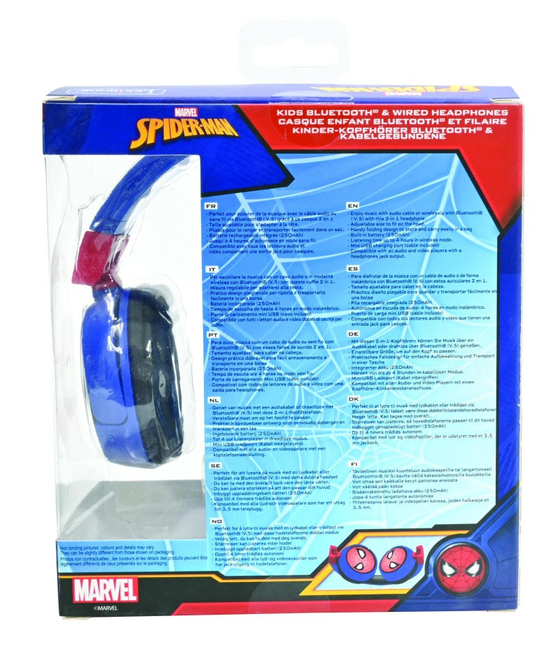 Lexibook 2v1 bluetooth skládací sluchátka Spiderman s limitem hlasitosti
