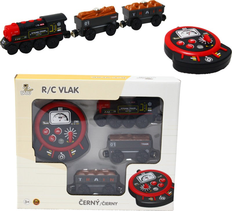 BABU vláčky - R/C Parní vlak - černý (se zvuky, světly a kouřovými efekty)