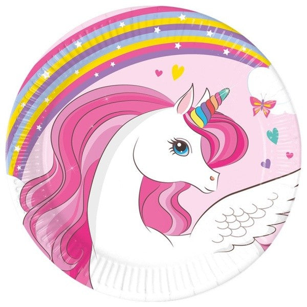 Talířky papírové Jednorožec Rainbow Colors 20 cm 8 ks