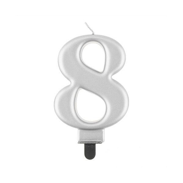 Svička Číslice 8 metalická stříbrná 8 cm