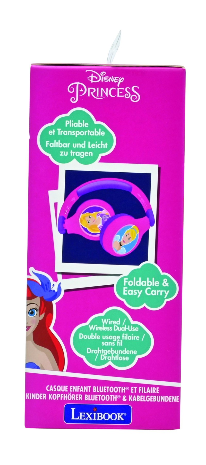 Lexibook 2v1 bluetooth skládací sluchátka Disney princezny s limitem hlasitosti