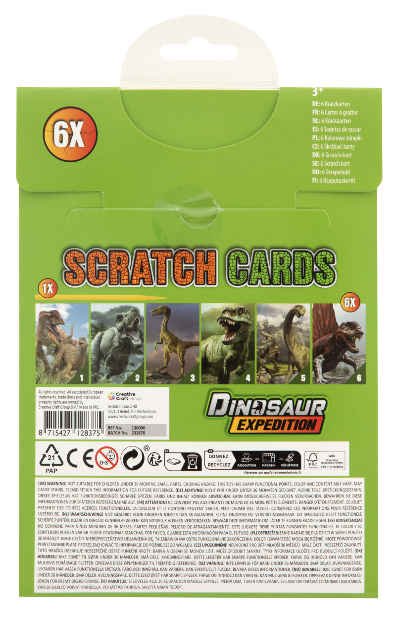 Vyškrabávací obrázky Dinosaurů  6 scratcg cards 21x14