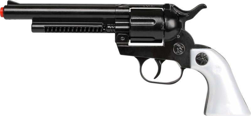 Kovbojský revolver kovový černý 12 ran stříbrná pažba