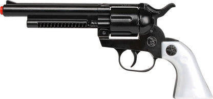 Kovbojský revolver kovový černý 12 ran stříbrná pažba