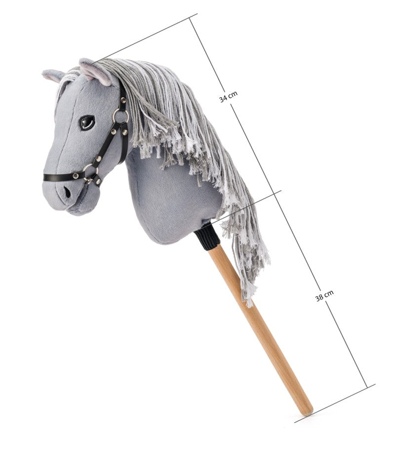 Hobby horse Apollo, šedý kůň na tyči, provázková hříva
