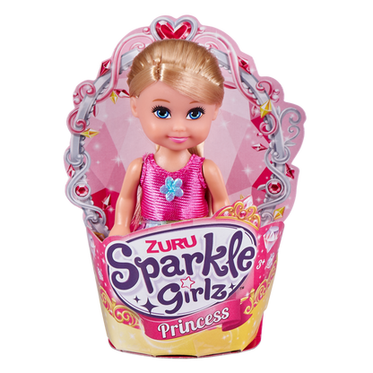 Princezna Sparkle Girlz malá v kornoutku růžovo-zelené šaty- hnědé vlasy