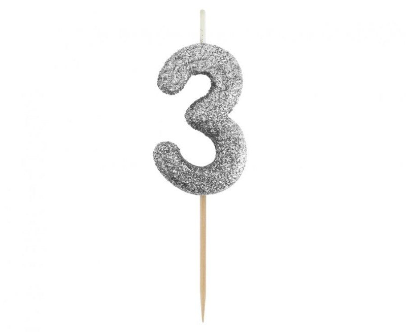 Svíčka číslo 3 stříbrná 11,5 cm