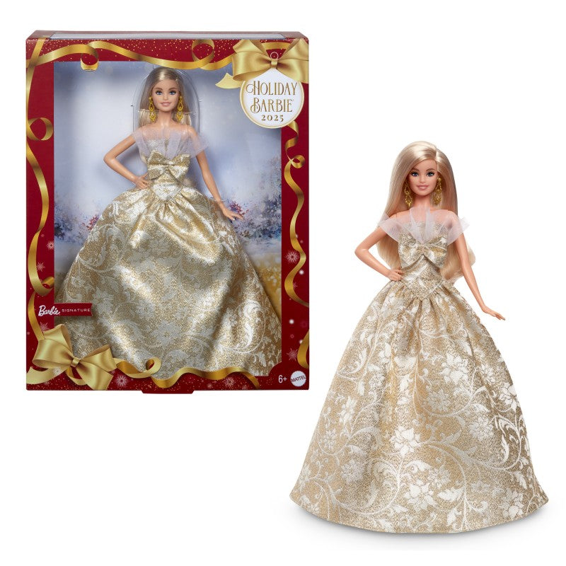 Barbie vánoční panenka blondýnka 2025