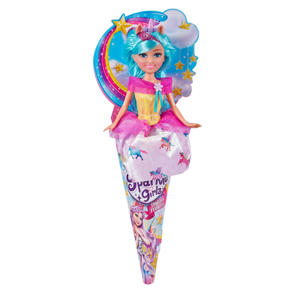 Víla jednorožec Sparkle Girlz v kornoutku růžové vlasy