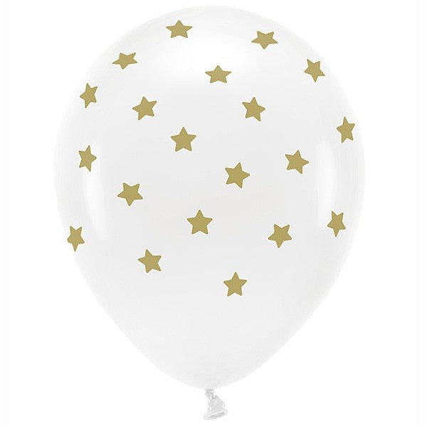Ekologické balóny 33 cm pastelové, Hvězdičky, bílá (1 bal. / 6 ks.)