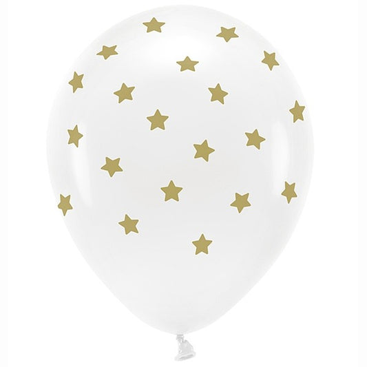 Ekologické balóny 33 cm pastelové, Hvězdičky, bílá (1 bal. / 6 ks.)