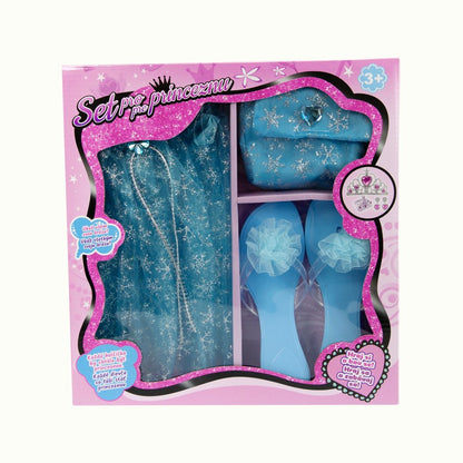 Set pro princeznu modrý, sukýnka, pantoflíčky, kabelka