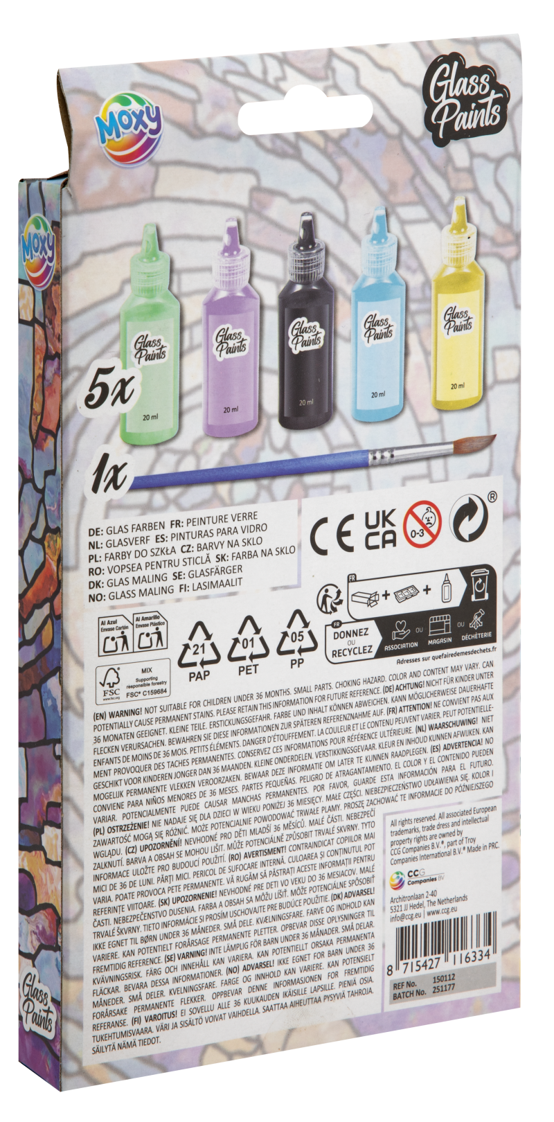 Barvy na sklo + štětec 5x20 ml
