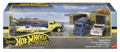 Hot Wheels 3ks prémiový angličák s týmovým tahačem - závod Le Mans