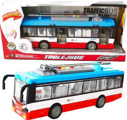 Městský trolejbus na setrvačník s osvětlením a zvukem - červený