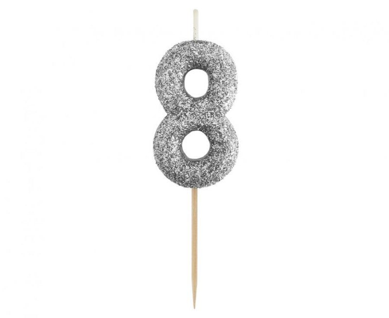 Svíčka číslo 8 stříbrná 11,5 cm