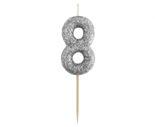 Svíčka číslo 8 stříbrná 11,5 cm