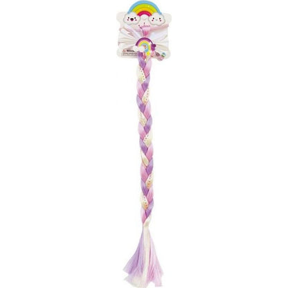 Gumička do vlasů s mašlí s dlouhým barevným copem s flitry 8x40cm v sáčku