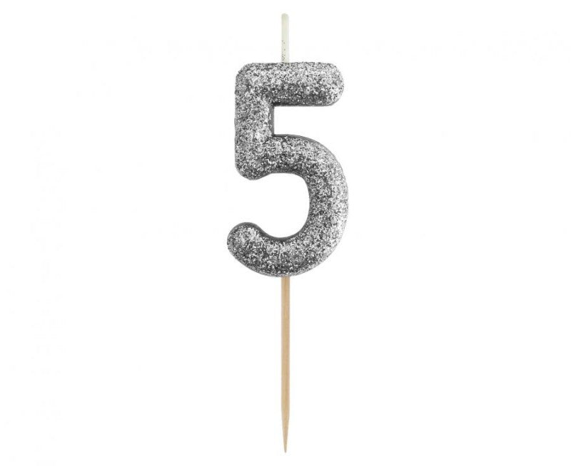 Svíčka číslo 5 stříbrná 11,5 cm