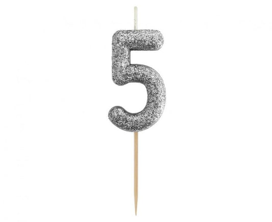 Svíčka číslo 5 stříbrná 11,5 cm