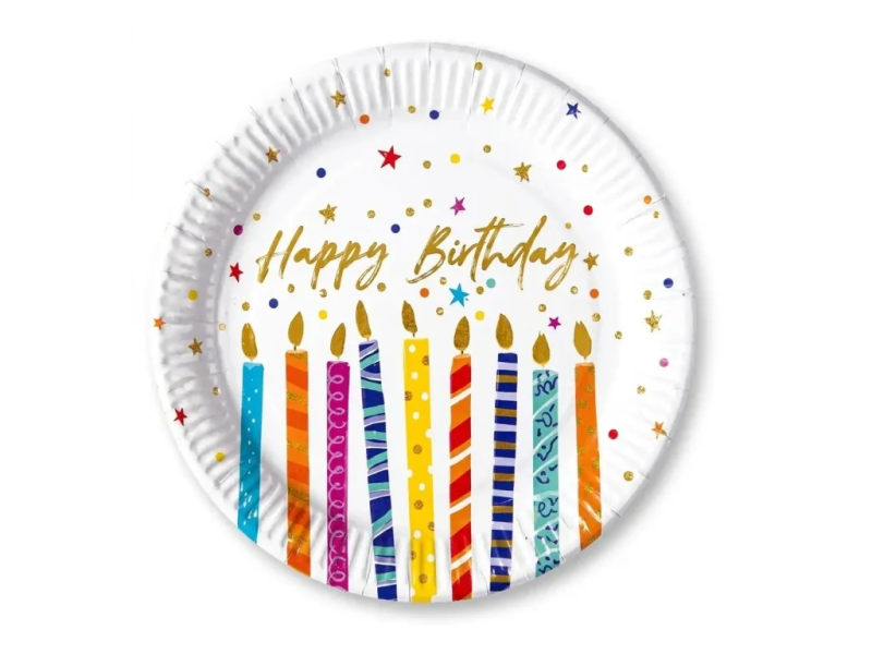 Papírové talíře Multicolor Birthday Candles, 23 cm, 8 ks