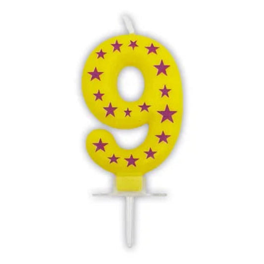 Svíčka dortová číslice 9 s hvězdičkami