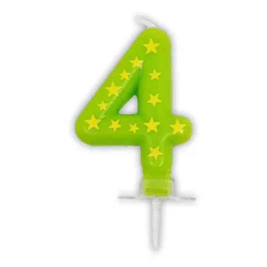 Svíčka dortová číslice 4 s hvězdičkami