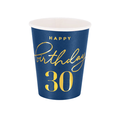 Happy Birthday 30  - Kelímky papírové - 220 ml 6 ks