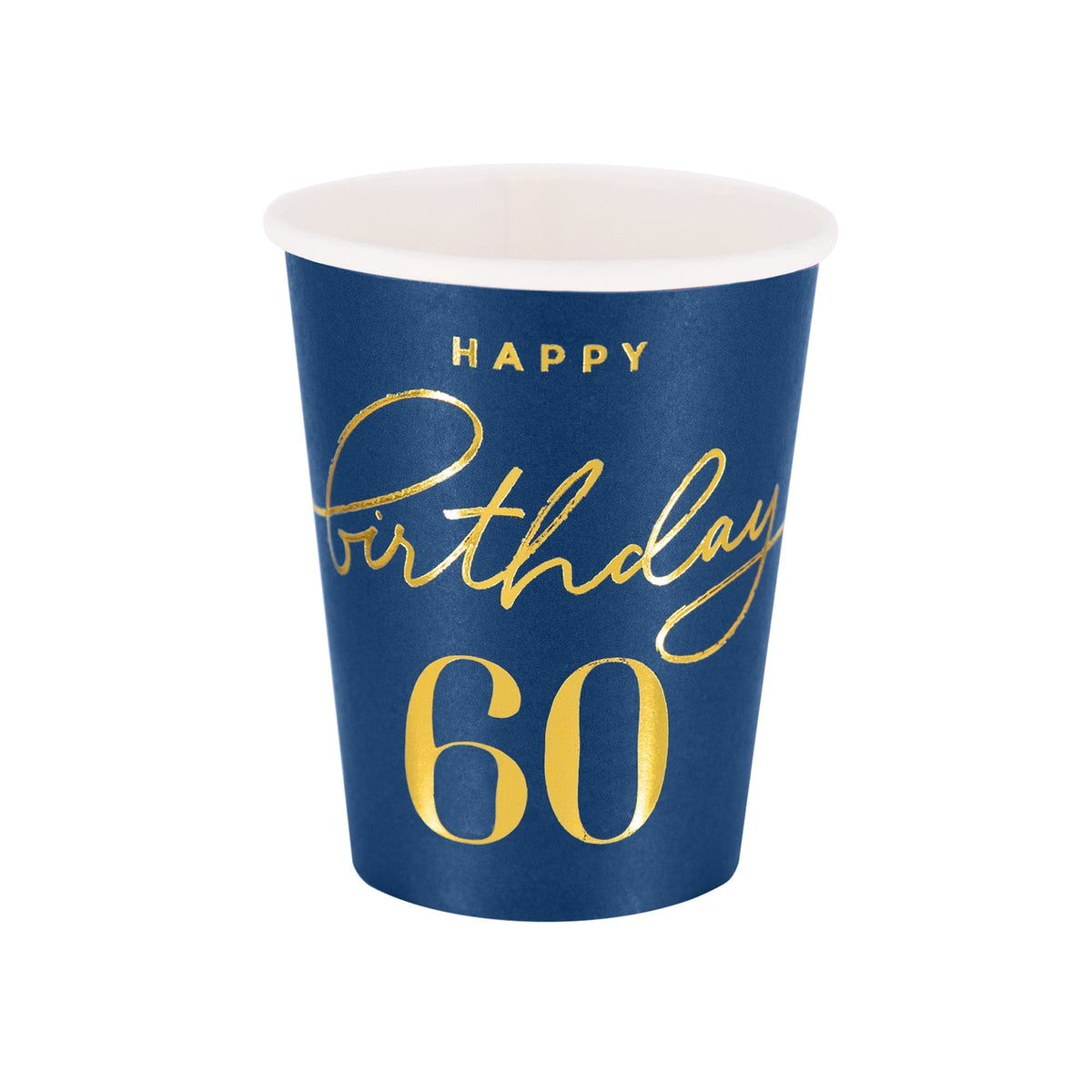 Happy Birthday 60 modré  - Kelímky papírové - 220 ml 6 ks