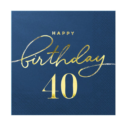 Happy Birthday narozeninové ubrousky 40 navy blue 10ks
